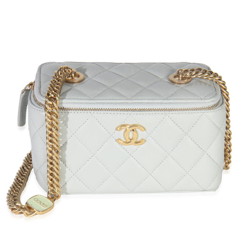 Grey Quilted Lambskin Coco Chain Vanity Case With Chain
