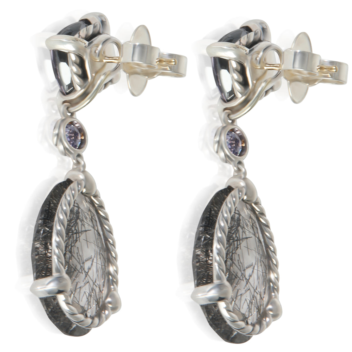 Sterling Silver Rutilated Quartz & Black Orchid Chatelaine Earrings