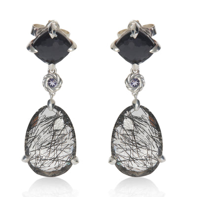 Sterling Silver Rutilated Quartz & Black Orchid Chatelaine Earrings