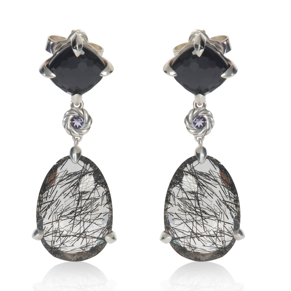 Sterling Silver Rutilated Quartz & Black Orchid Chatelaine Earrings