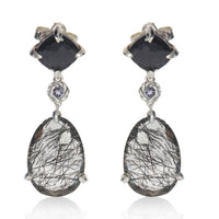 Sterling Silver Rutilated Quartz & Black Orchid Chatelaine Earrings