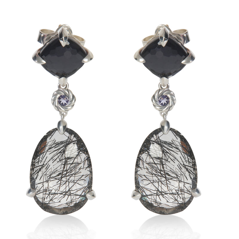 Sterling Silver Rutilated Quartz & Black Orchid Chatelaine Earrings
