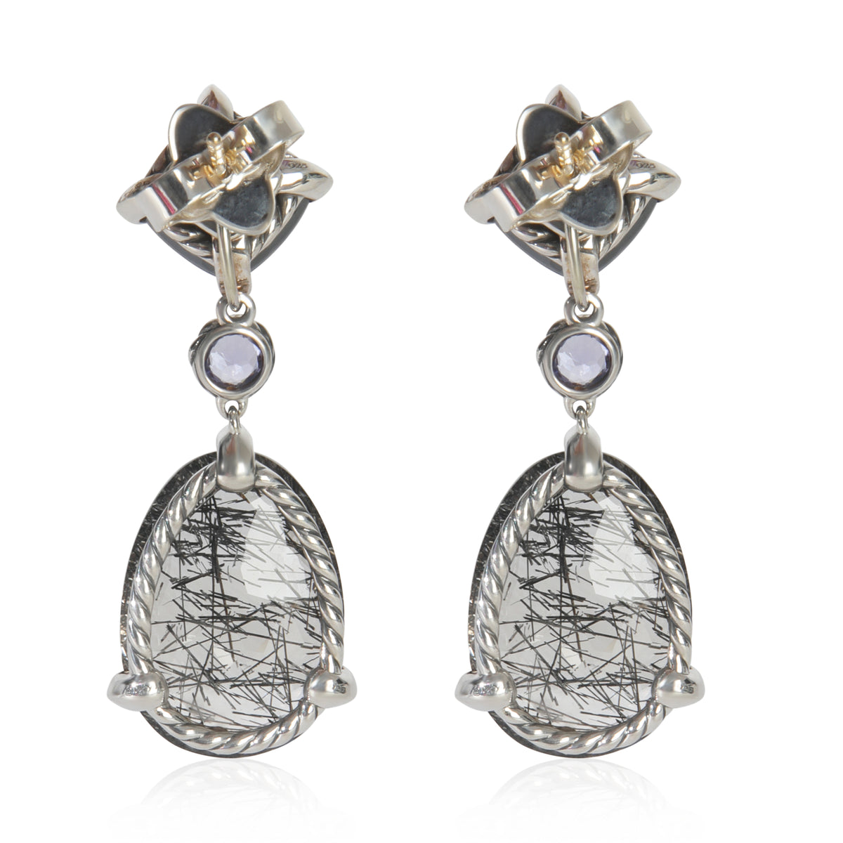 Sterling Silver Rutilated Quartz & Black Orchid Chatelaine Earrings