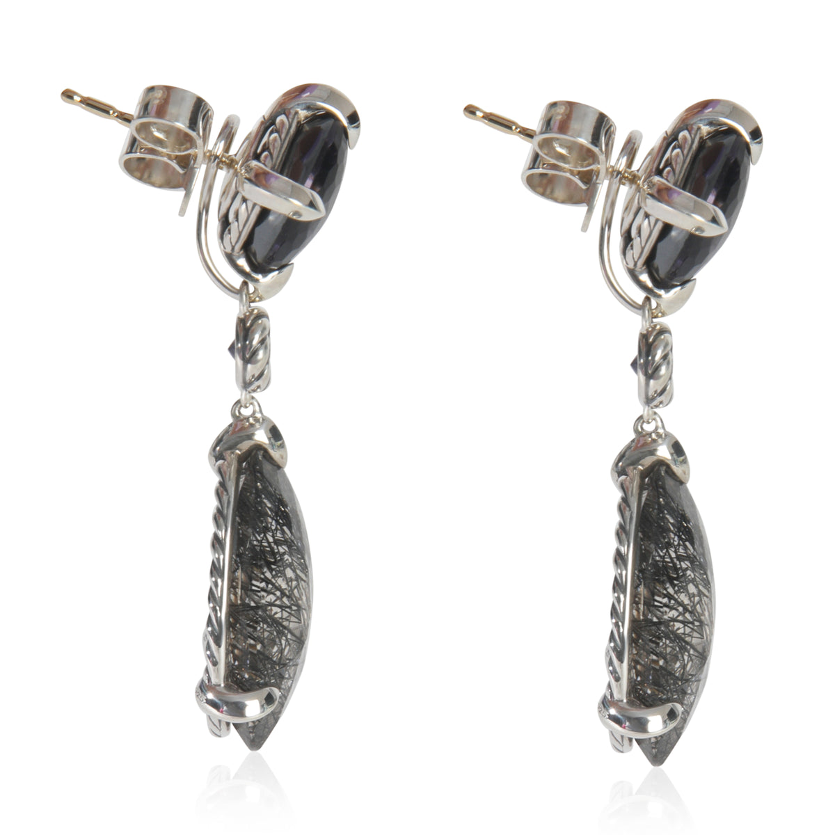 Sterling Silver Rutilated Quartz & Black Orchid Chatelaine Earrings