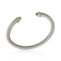 Yellow Gold & Sterling Silver Blue Topaz 5mm Cable Classic Bracelet