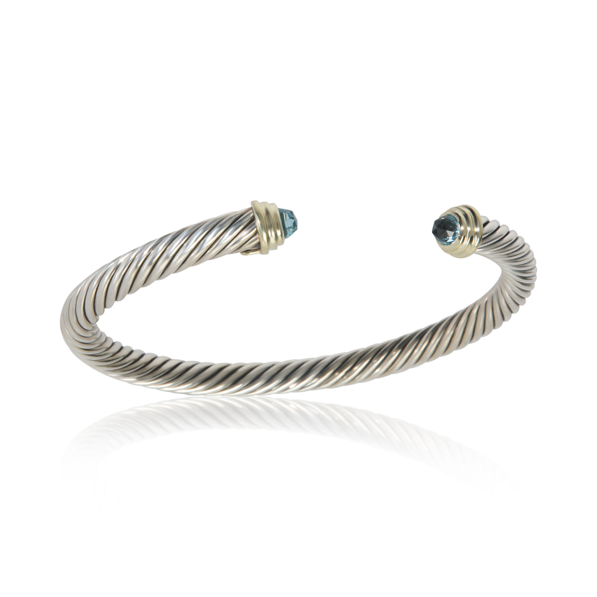 Yellow Gold & Sterling Silver Blue Topaz 5mm Cable Classic Bracelet