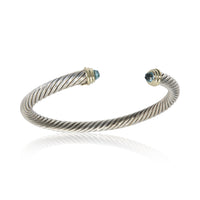 Yellow Gold & Sterling Silver Blue Topaz 5mm Cable Classic Bracelet