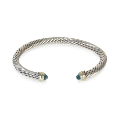 Yellow Gold & Sterling Silver Blue Topaz 5mm Cable Classic Bracelet