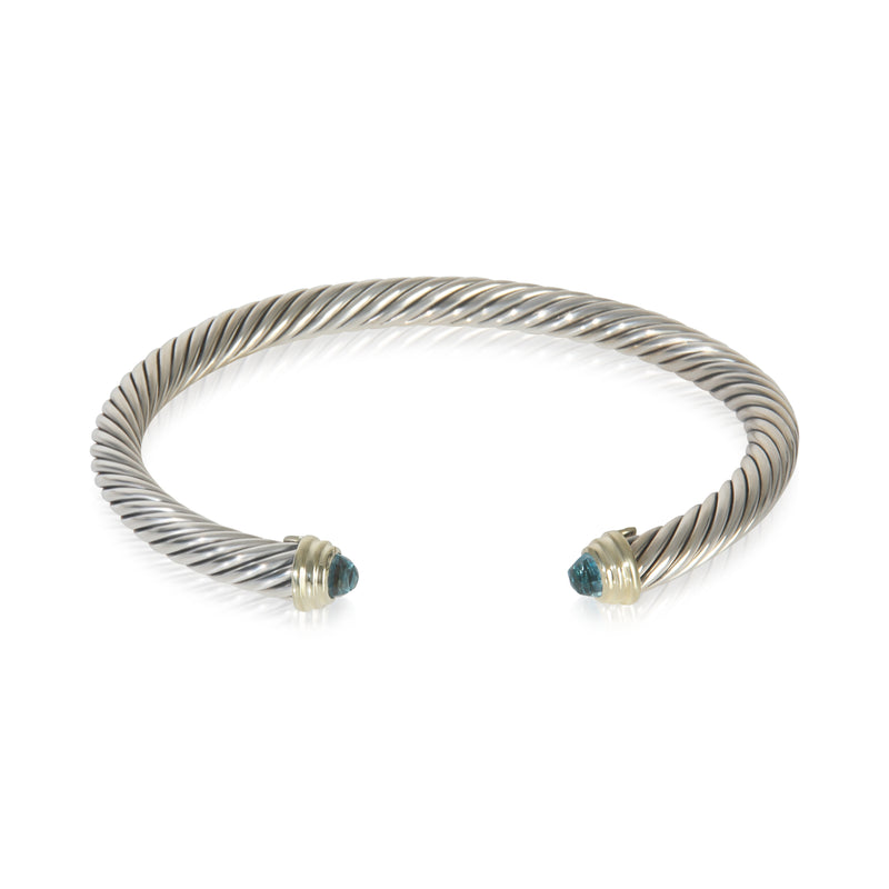 Yellow Gold & Sterling Silver Blue Topaz 5mm Cable Classic Bracelet