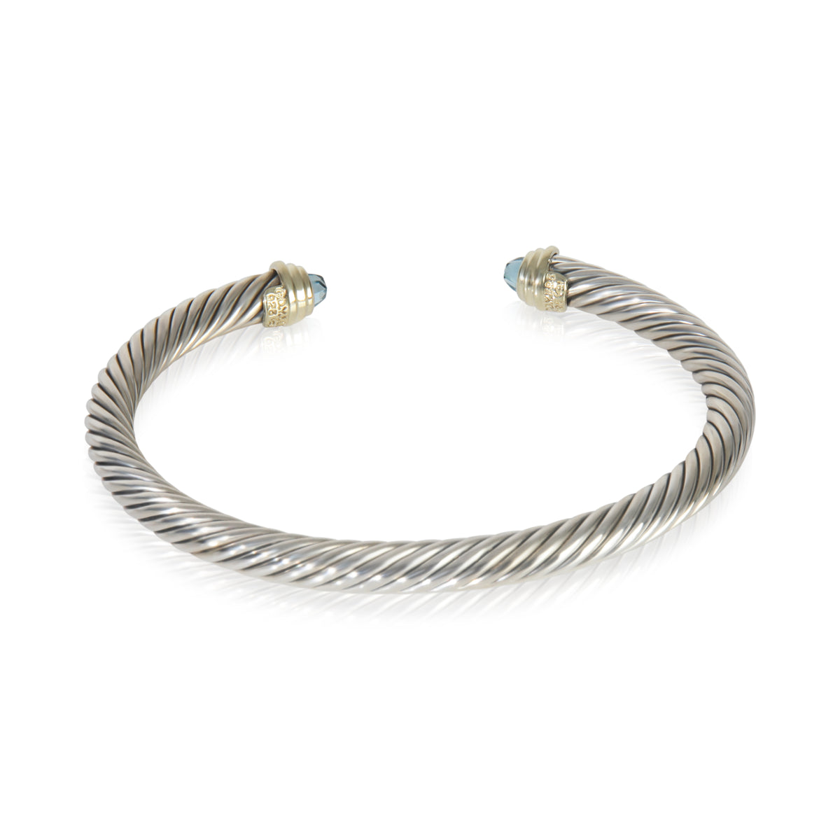 Yellow Gold & Sterling Silver Blue Topaz 5mm Cable Classic Bracelet