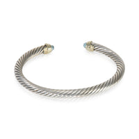 Yellow Gold & Sterling Silver Blue Topaz 5mm Cable Classic Bracelet