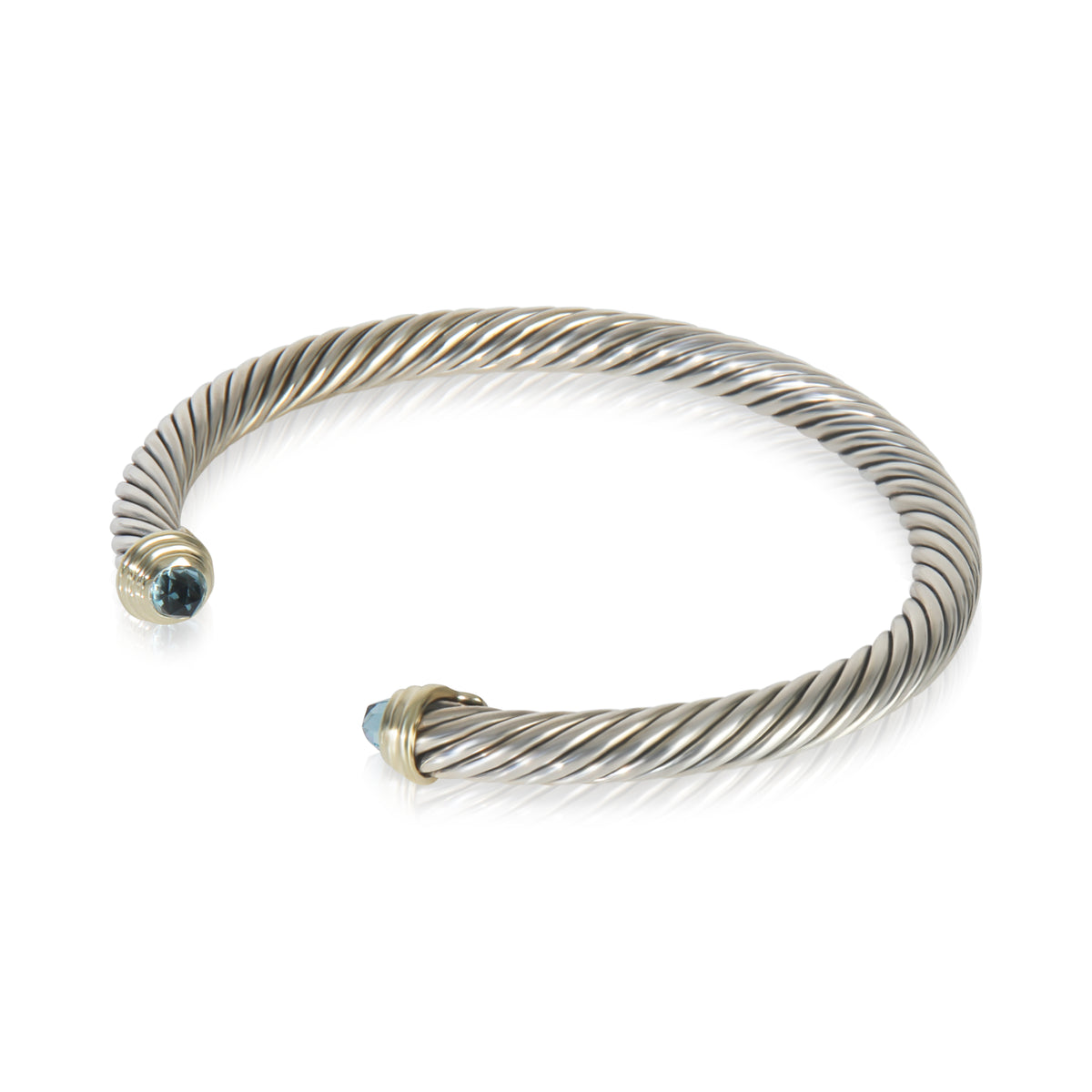 Yellow Gold & Sterling Silver Blue Topaz 5mm Cable Classic Bracelet