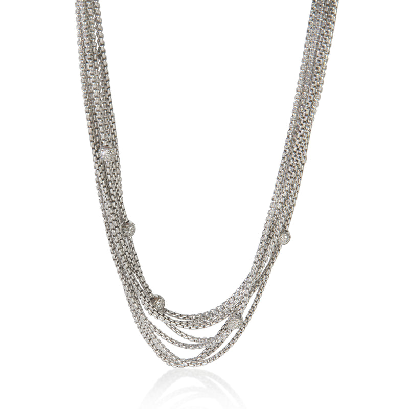 Sterling Silver Diamond Multistrand Diamond Ball Necklace