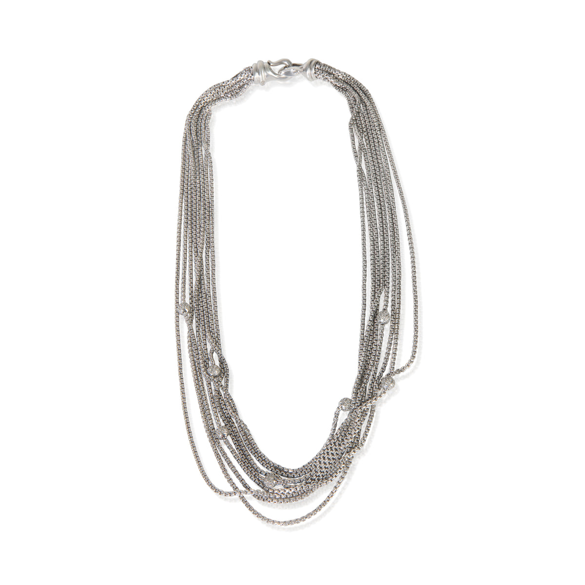 Sterling Silver Diamond Multistrand Diamond Ball Necklace