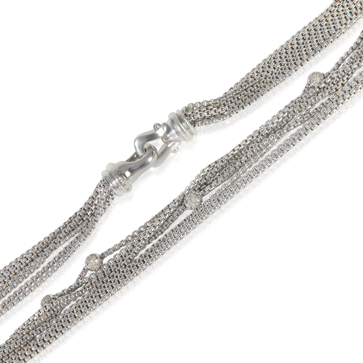 Sterling Silver Diamond Multistrand Diamond Ball Necklace