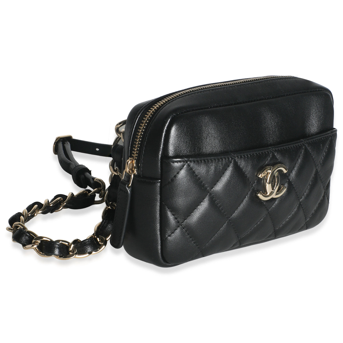Chanel Black Quilted Lambskin Front Pocket Belt Bag Handbag pv