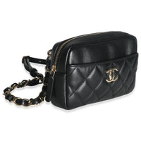 Chanel Black Quilted Lambskin Front Pocket Belt Bag Handbag pv
