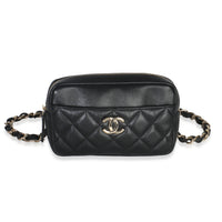 Black Quilted Lambskin Front Pocket Belt Bag