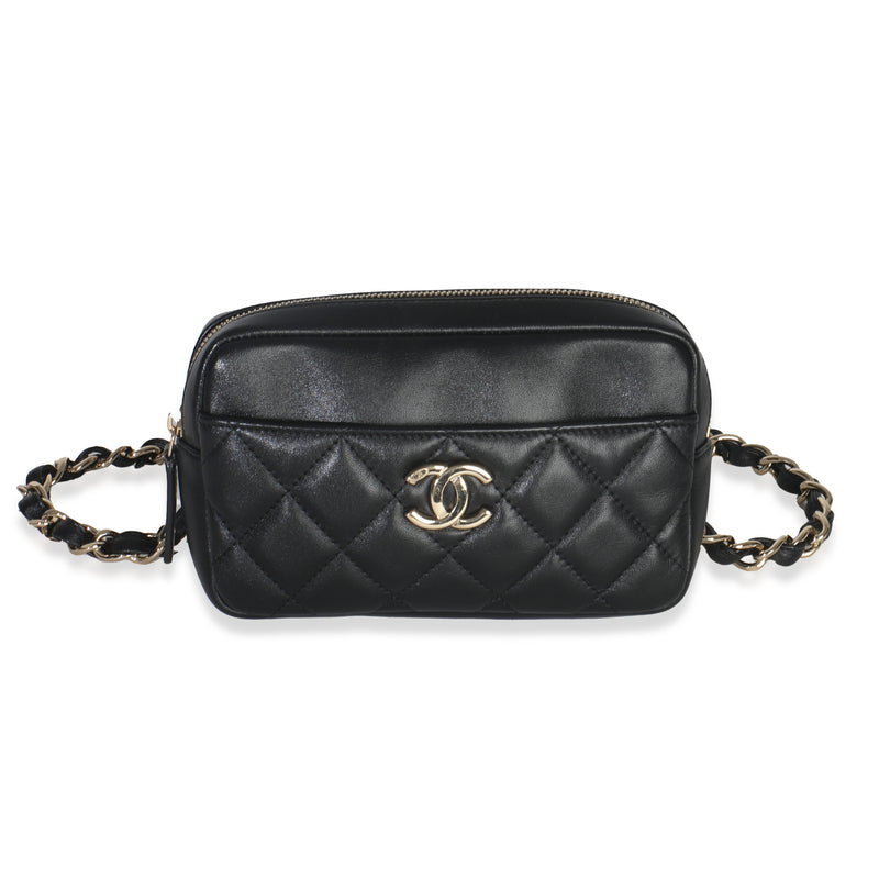 Black Quilted Lambskin Front Pocket Belt Bag