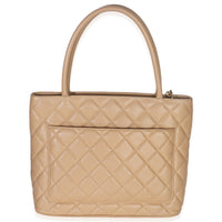 Chanel Beige Quilted Caviar Medallion Tote Handbag bv