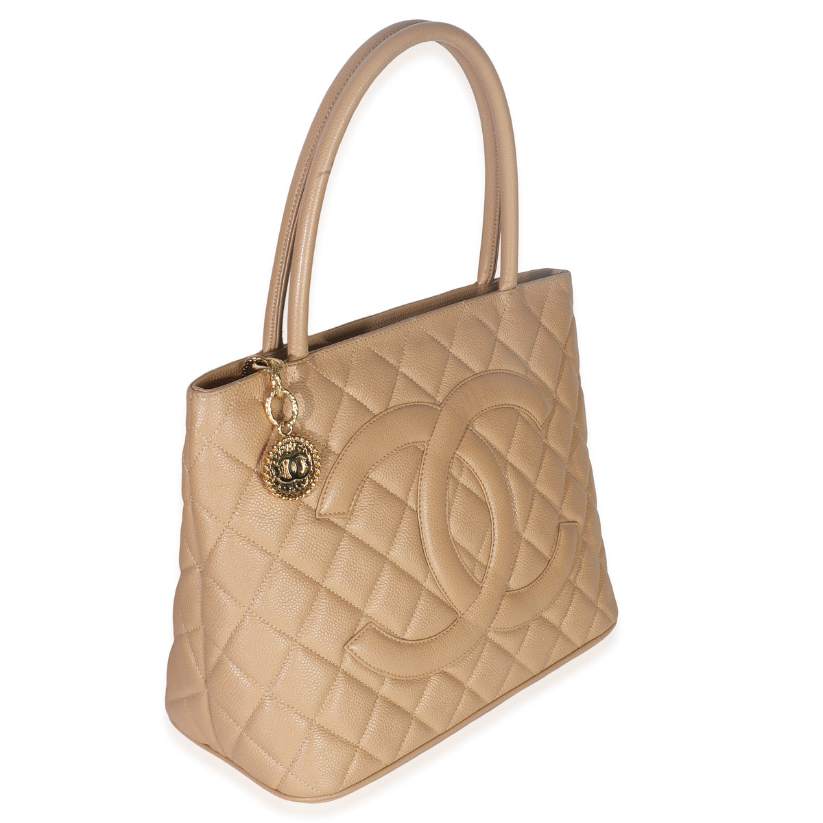 Chanel Beige Quilted Caviar Medallion Tote Handbag pv
