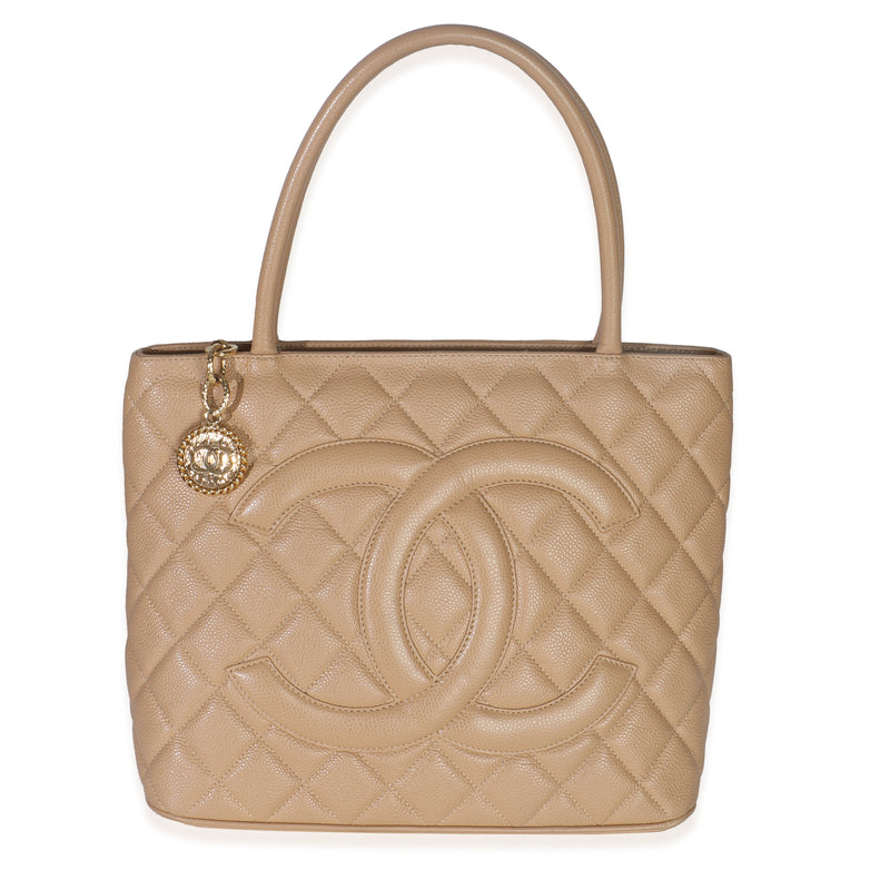 Beige Quilted Caviar Medallion Tote