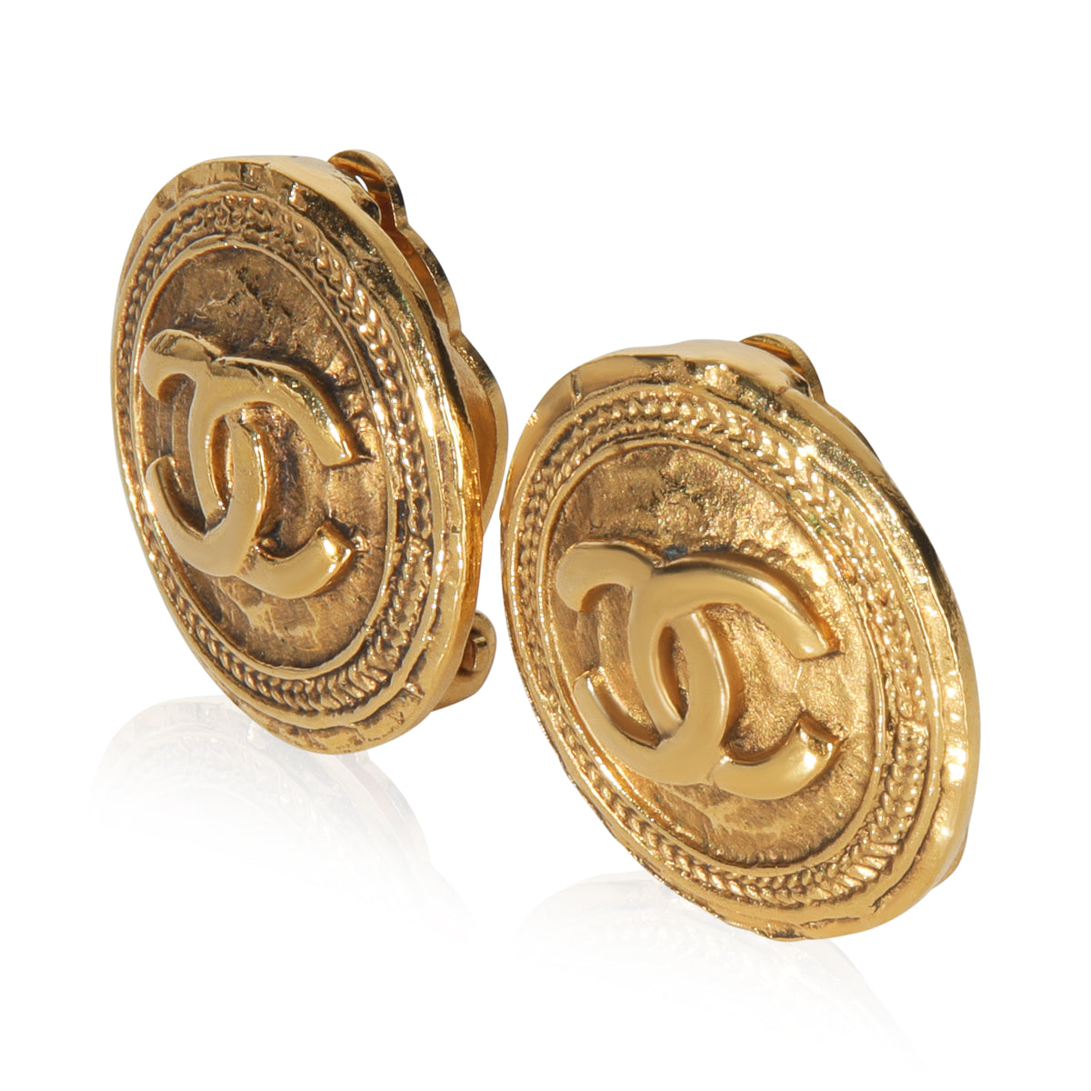 Gold-Plated  Vintage CC Button Earrings