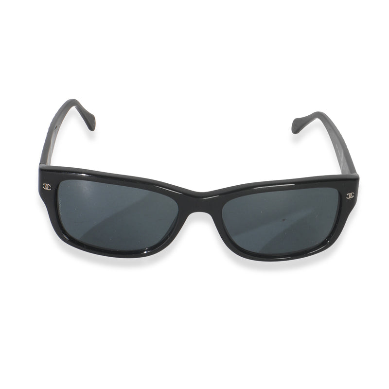 Black Acetate Quilted Frame CC Square Lens Sunglasses