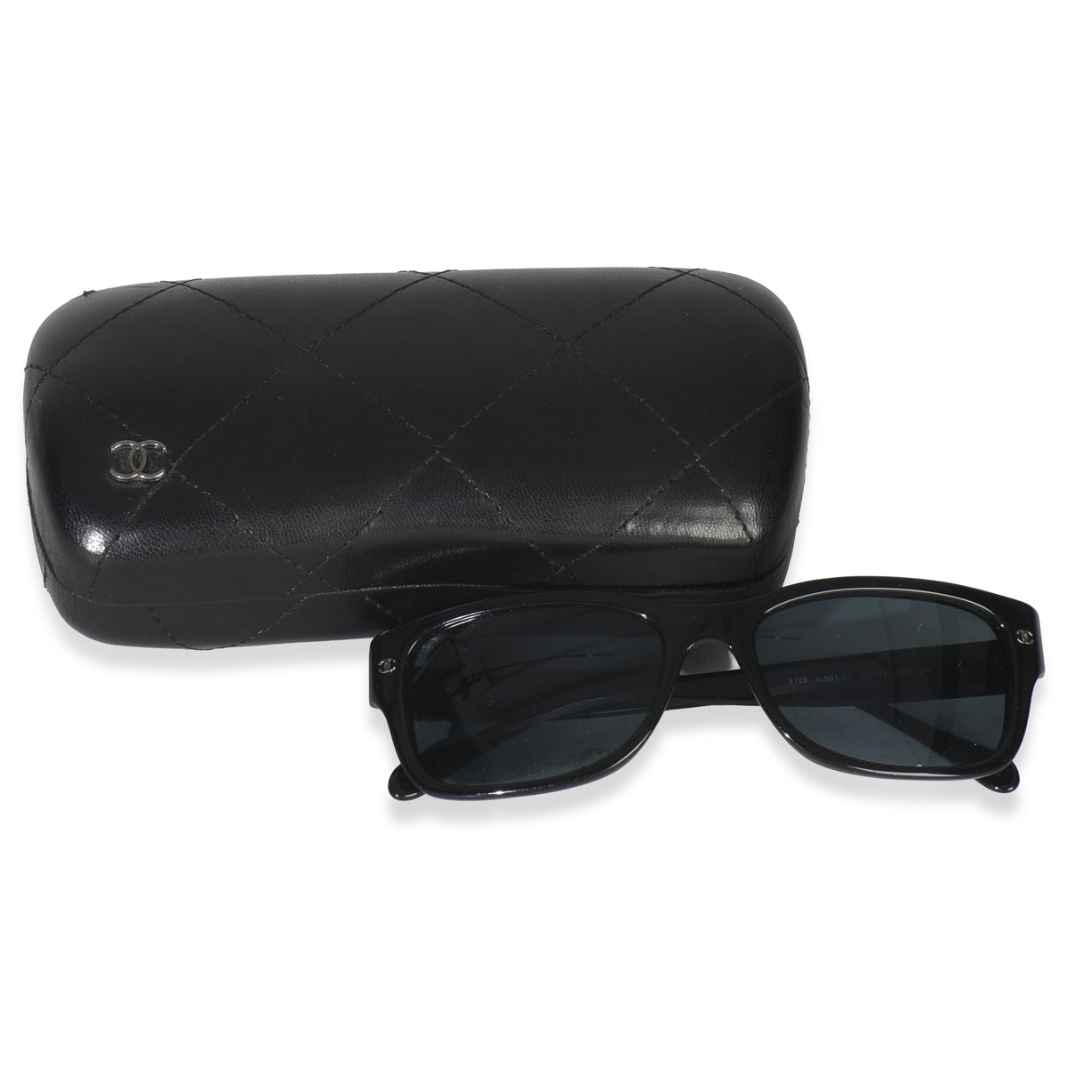 Black Acetate Quilted Frame CC Square Lens Sunglasses