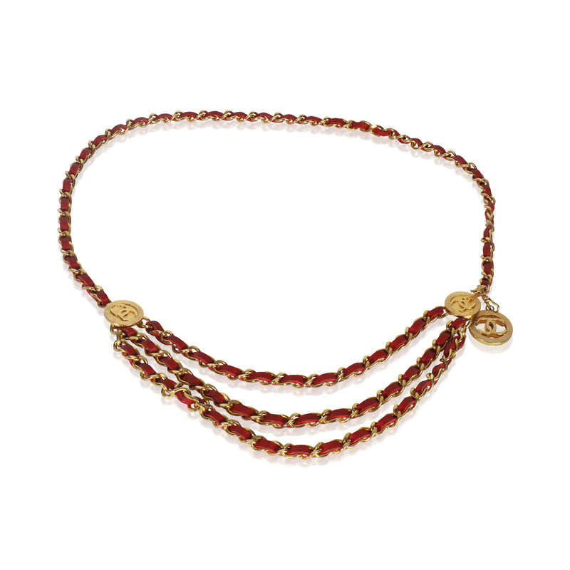 Gold-Plated  Vintage 1984 Red Leather Belt