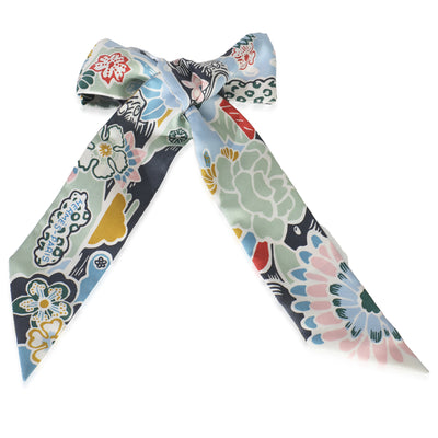 Bleu Ciel Vert Rose Silk Bingata Twilly