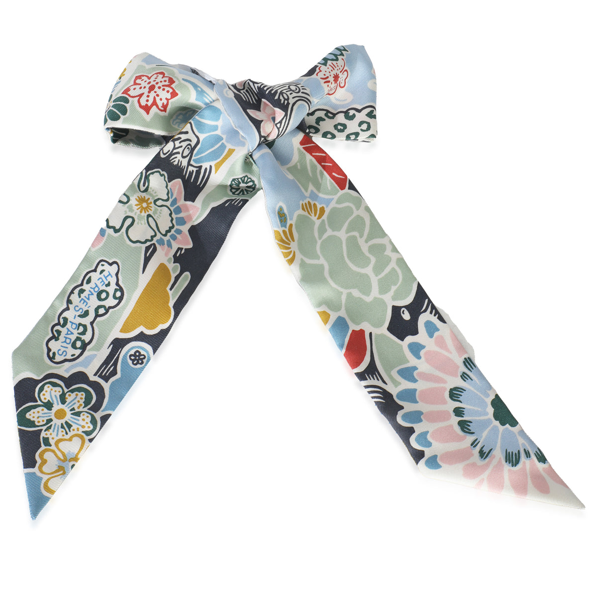 Bleu Ciel Vert Rose Silk Bingata Twilly