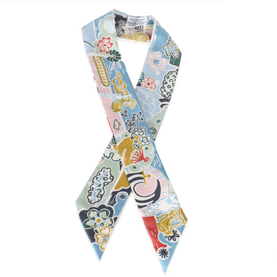 Bleu Ciel Vert Rose Silk Bingata Twilly