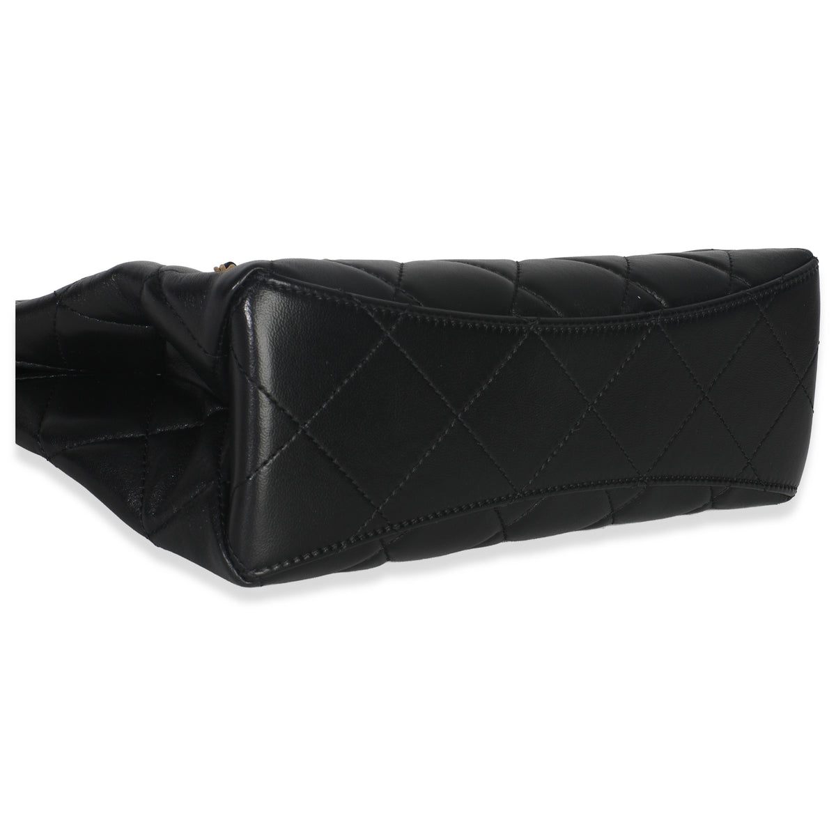 25P Black Shiny Quilted Lambskin Pearl Small Shopping Bag