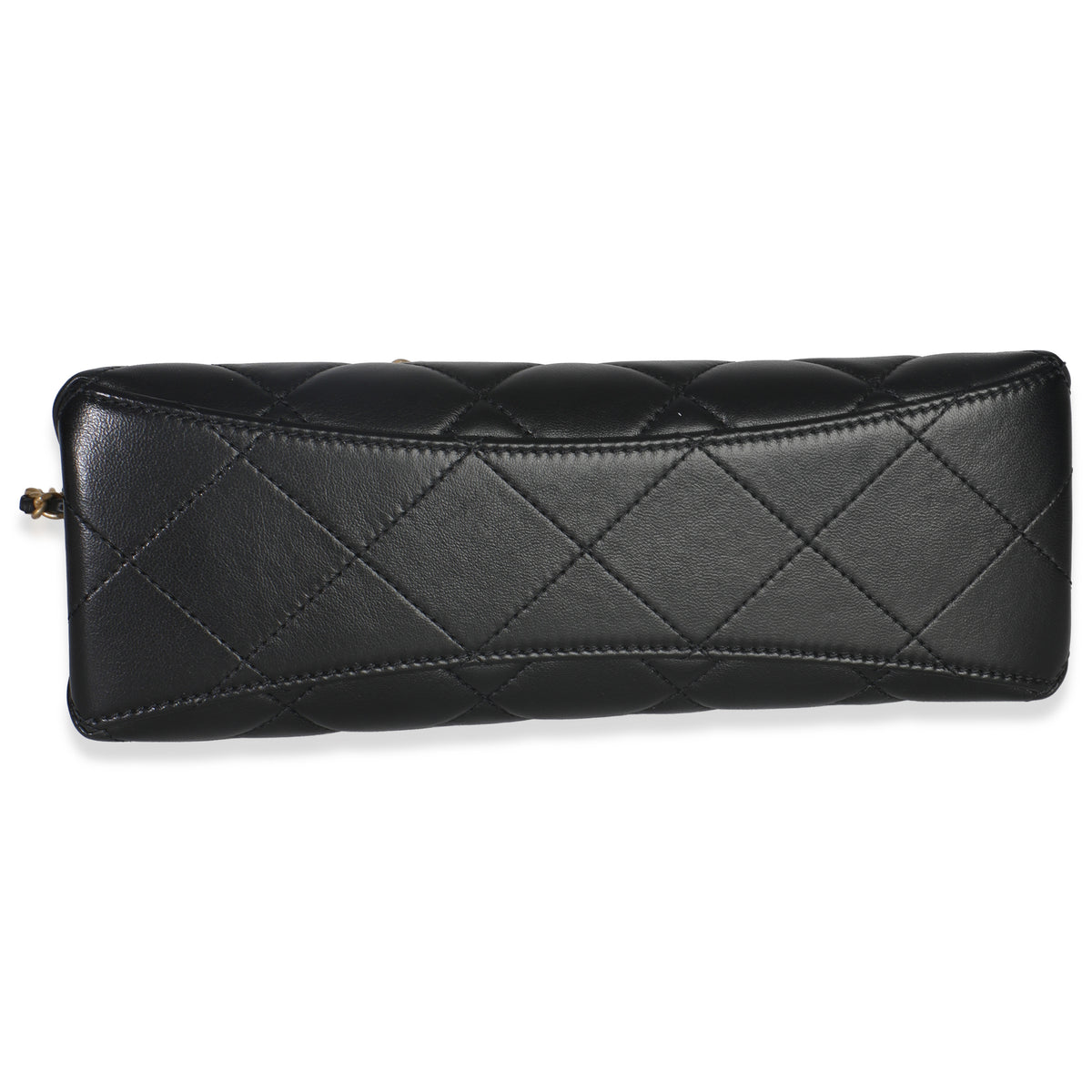 25P Black Shiny Quilted Lambskin Pearl Small Shopping Bag