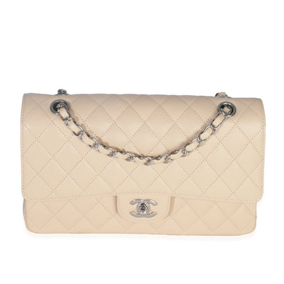 Beige Quilted Caviar Medium Classic Double Flap Bag