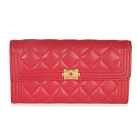 Pink Quilted Lambskin Long Boy Flap Wallet