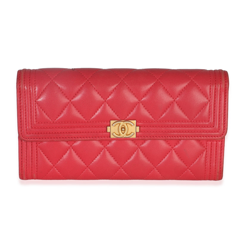 Pink Quilted Lambskin Long Boy Flap Wallet