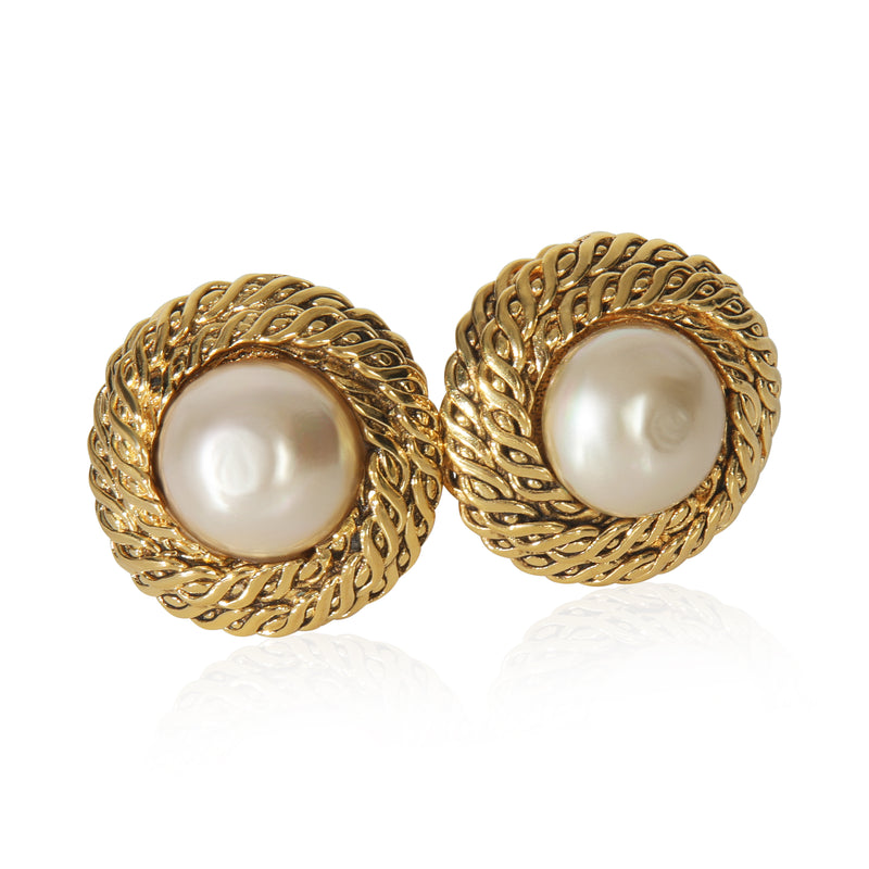 Gold-Plated  Vintage 1984 Faux Pearl Earrings