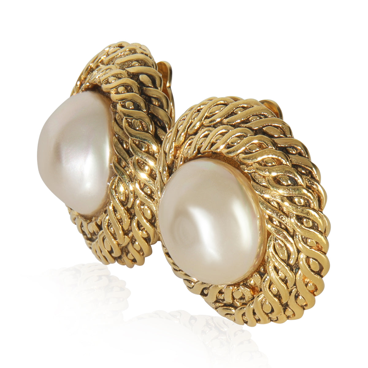 Gold-Plated  Vintage 1984 Faux Pearl Earrings