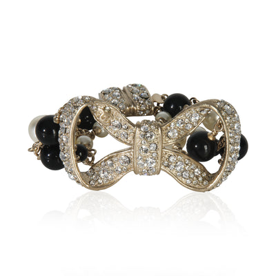 Gold-Plated  2010 Strass Bow Bracelet With Bead & Faux Pearls Bracelet
