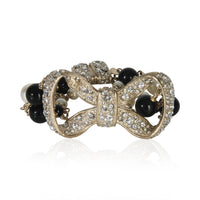 Gold-Plated  2010 Strass Bow Bracelet With Bead & Faux Pearls Bracelet