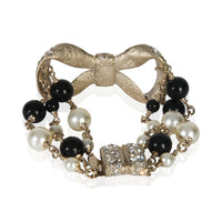 Gold-Plated  2010 Strass Bow Bracelet With Bead & Faux Pearls Bracelet