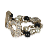 Gold-Plated  2010 Strass Bow Bracelet With Bead & Faux Pearls Bracelet