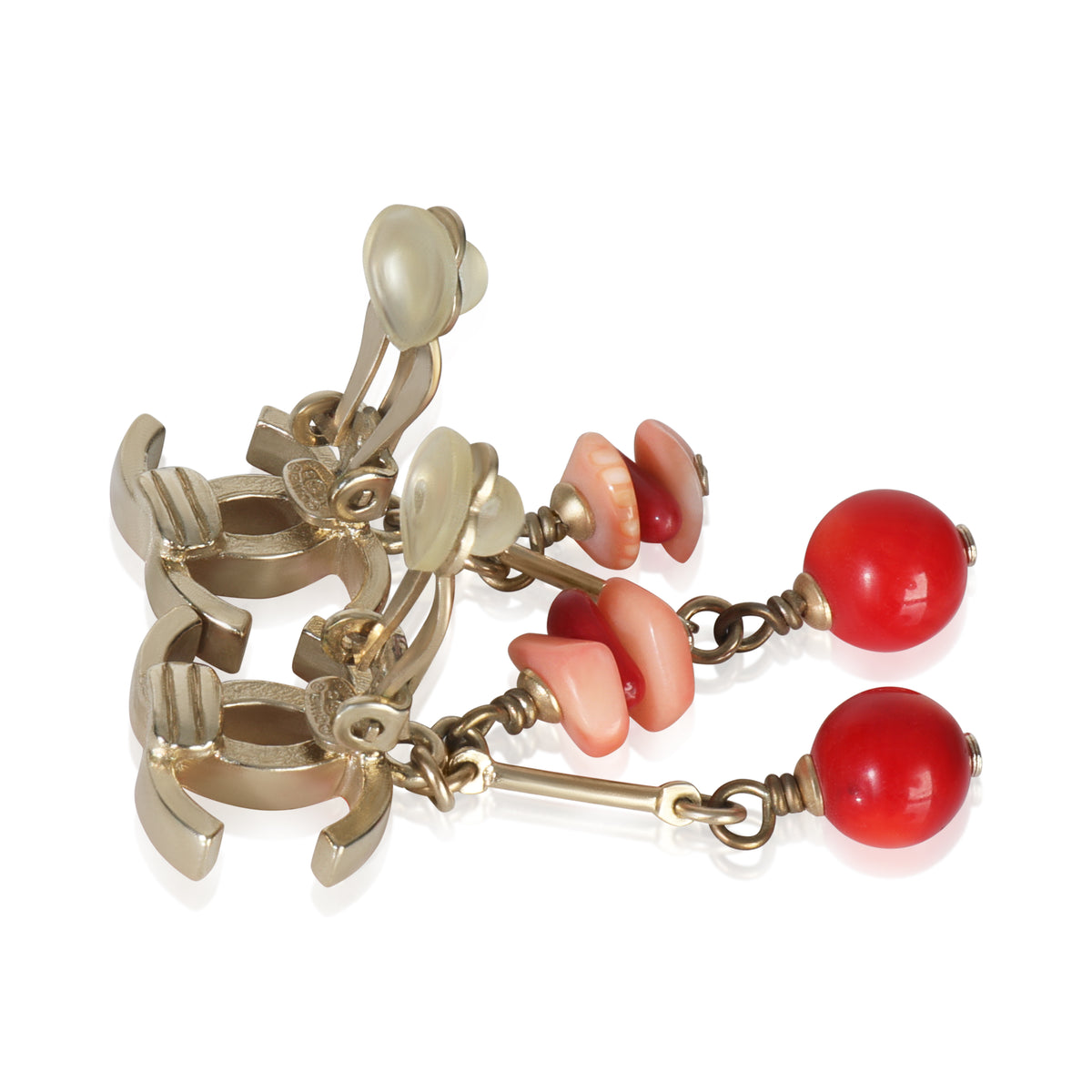Gold-Plated  2011 Red Enamel CC Earrings
