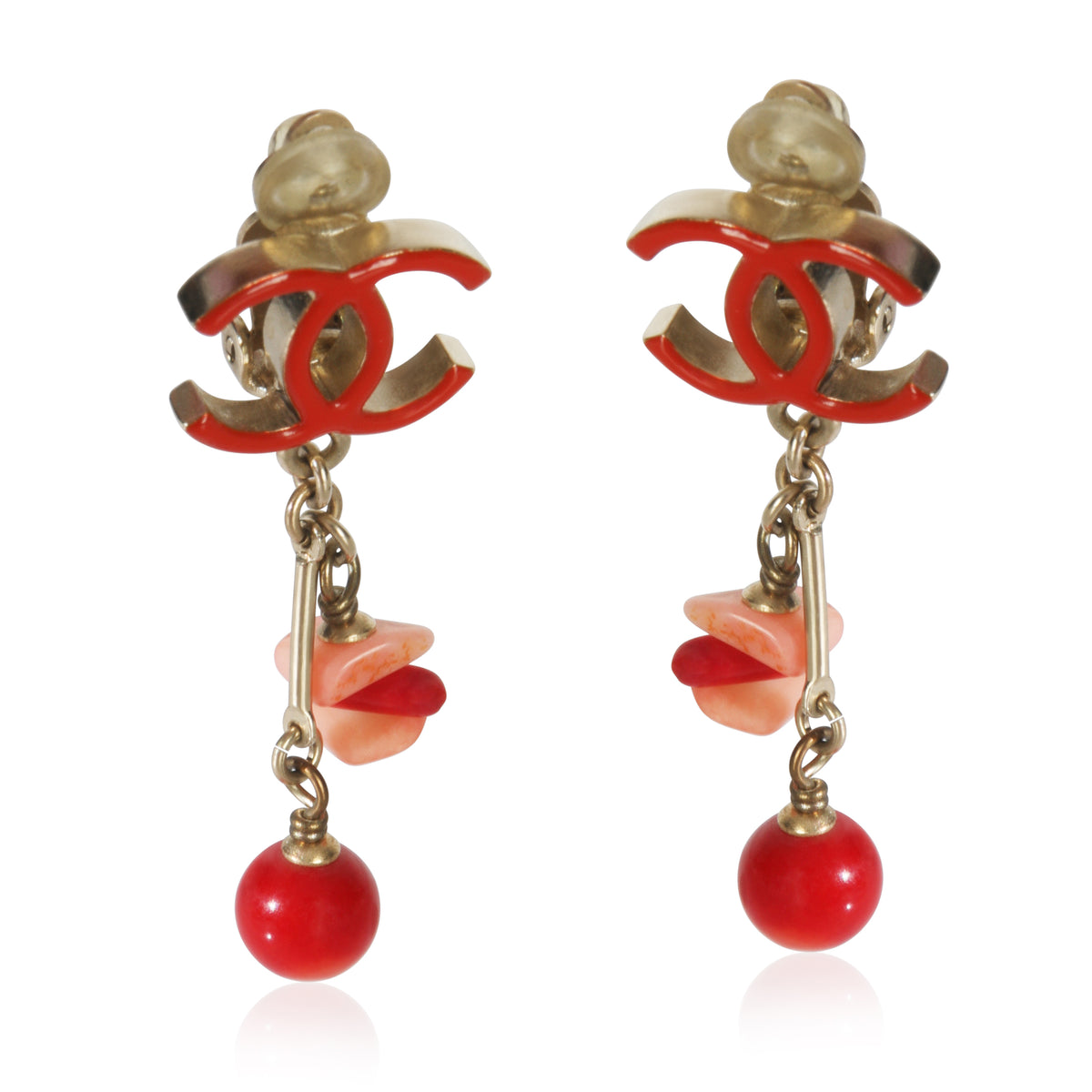 Gold-Plated  2011 Red Enamel CC Earrings