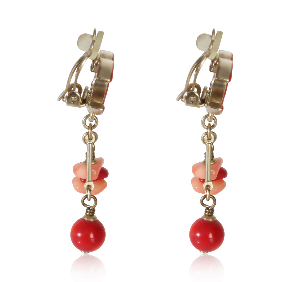 Gold-Plated  2011 Red Enamel CC Earrings