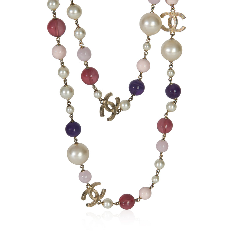 Gold-Plated  2010 Multicolor Bead & Faux Pearl CC Necklace
