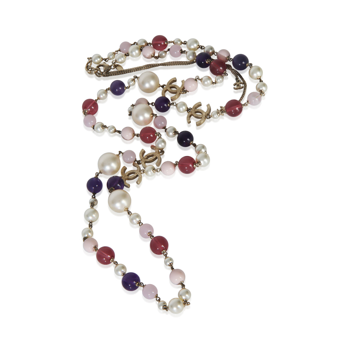 Gold-Plated  2010 Multicolor Bead & Faux Pearl CC Necklace