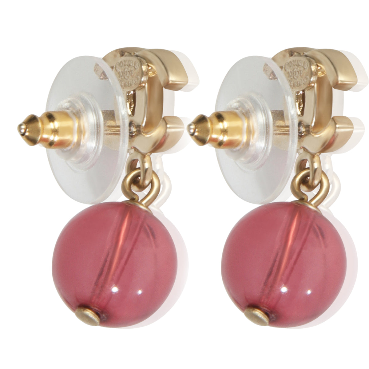 Gold-Plated  2010 CC & Pink Bead Earrings